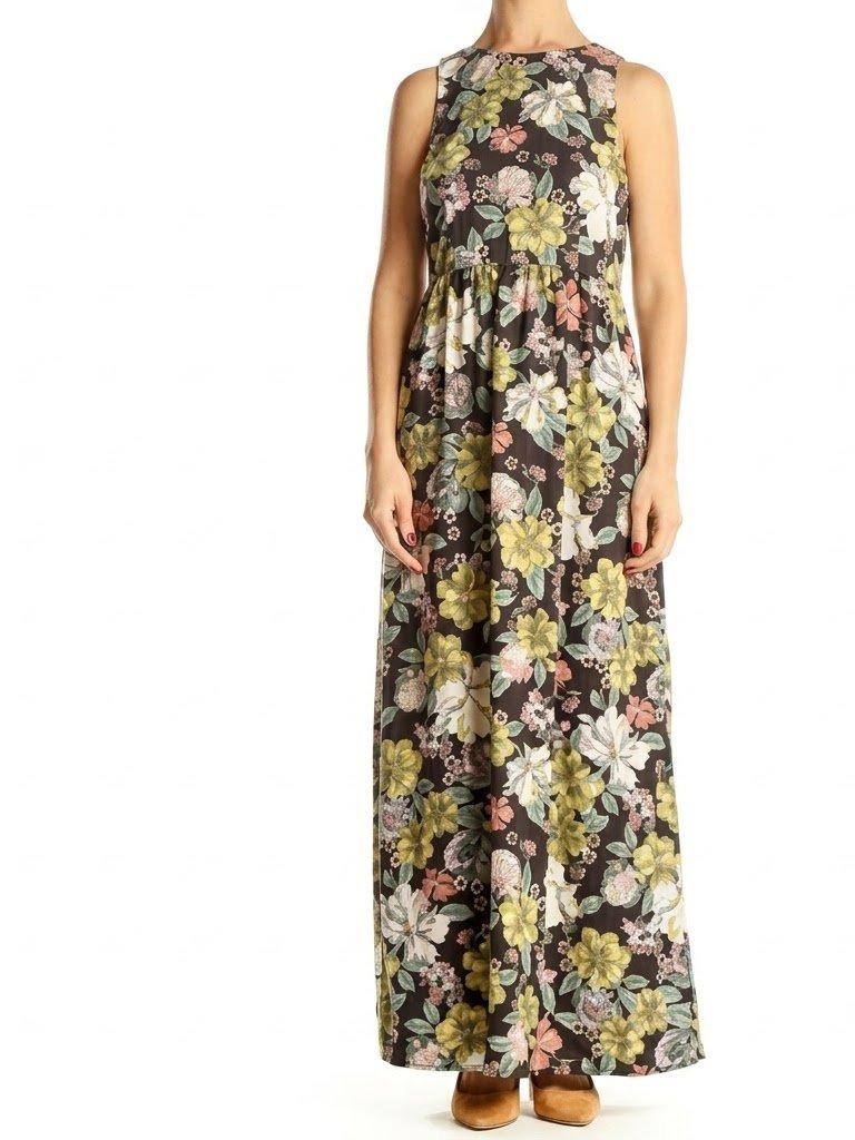 Loft Outlet Nwt Colorful Sleeveless Black Floral Maxi Dress Side Slits Sz 8